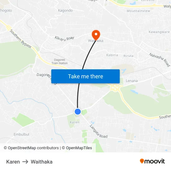 Karen to Waithaka map