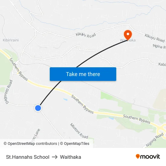 St.Hannahs School to Waithaka map