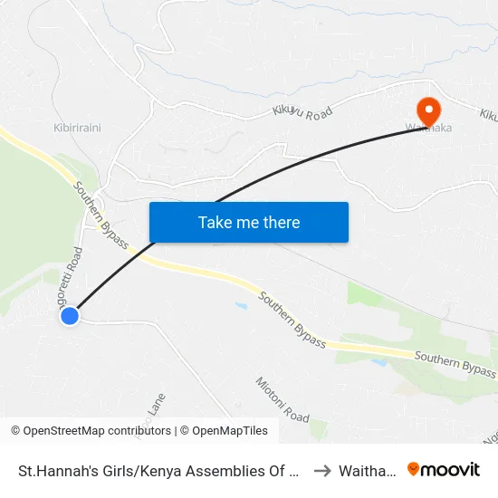 St.Hannah's Girls/Kenya Assemblies Of God to Waithaka map