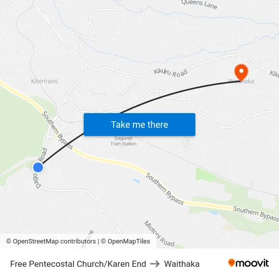 Free Pentecostal Church/Karen End to Waithaka map