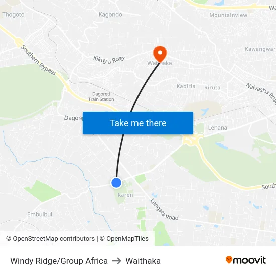 Windy Ridge/Group Africa to Waithaka map