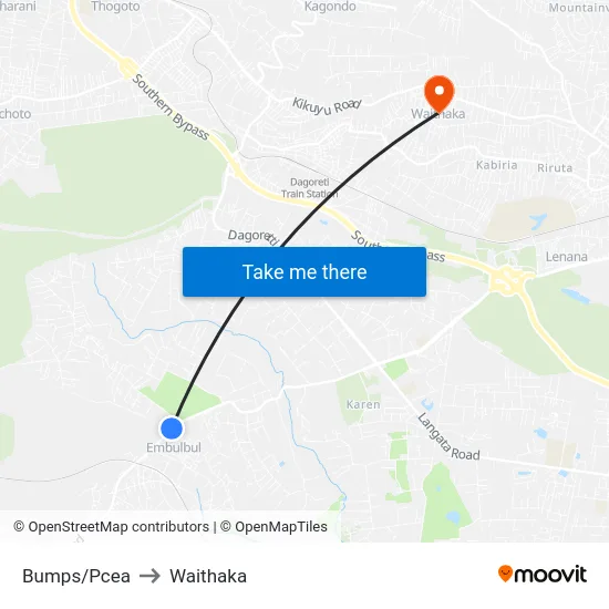 Bumps/Pcea to Waithaka map