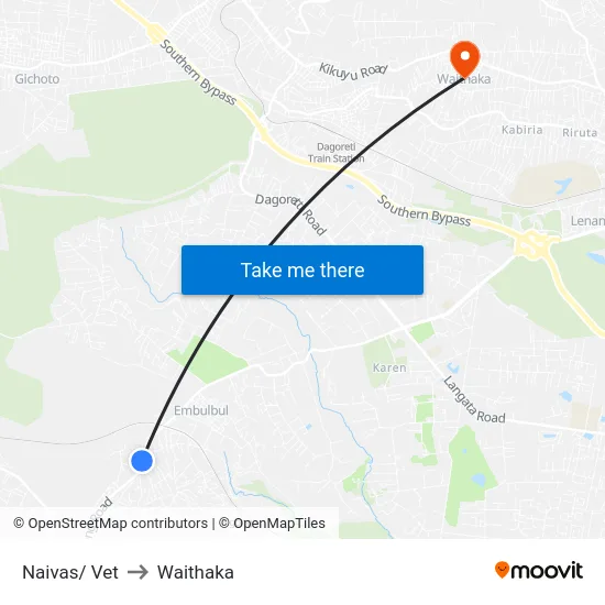 Naivas/ Vet to Waithaka map