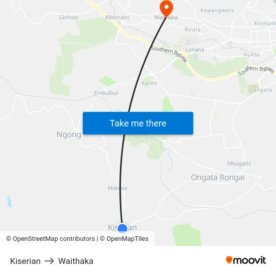 Kiserian to Waithaka map
