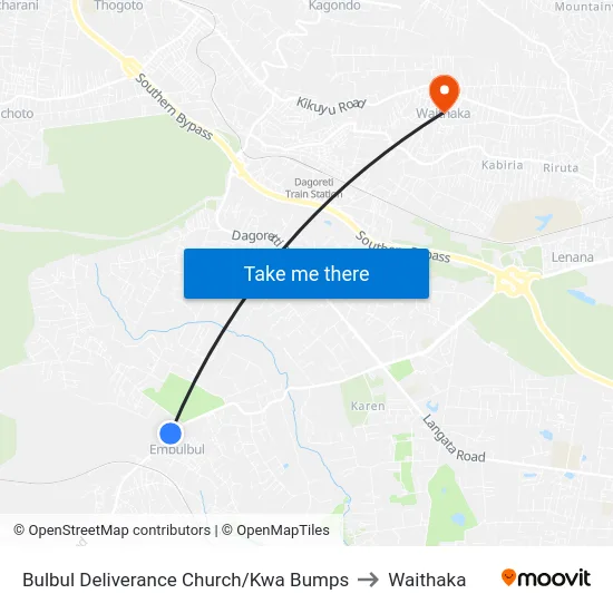 Bulbul Deliverance Church/Kwa Bumps to Waithaka map