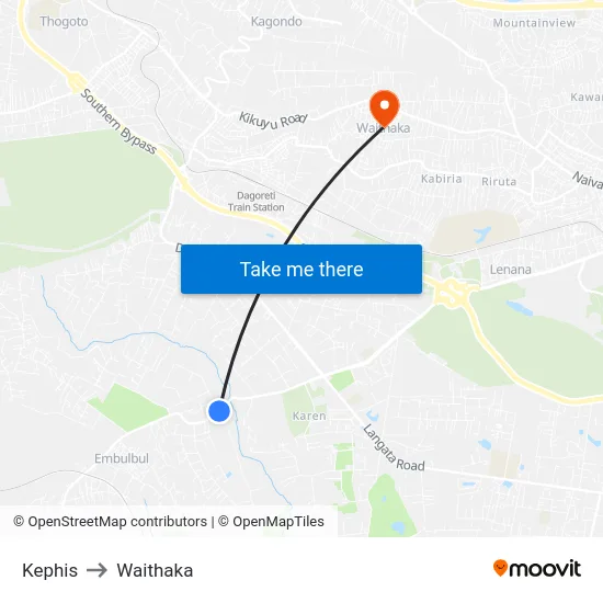 Kephis to Waithaka map