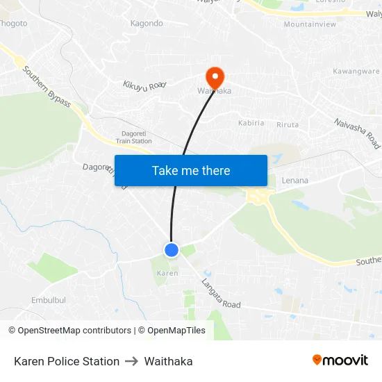 Karen Police Station to Waithaka map