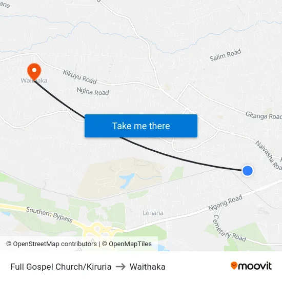 Full Gospel Church/Kiruria to Waithaka map
