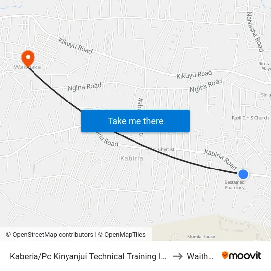 Kaberia/Pc Kinyanjui Technical Training Institute to Waithaka map