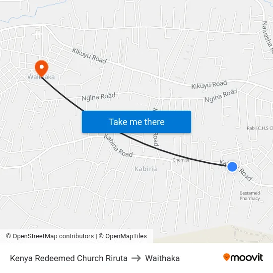 Kenya Redeemed Church Riruta to Waithaka map