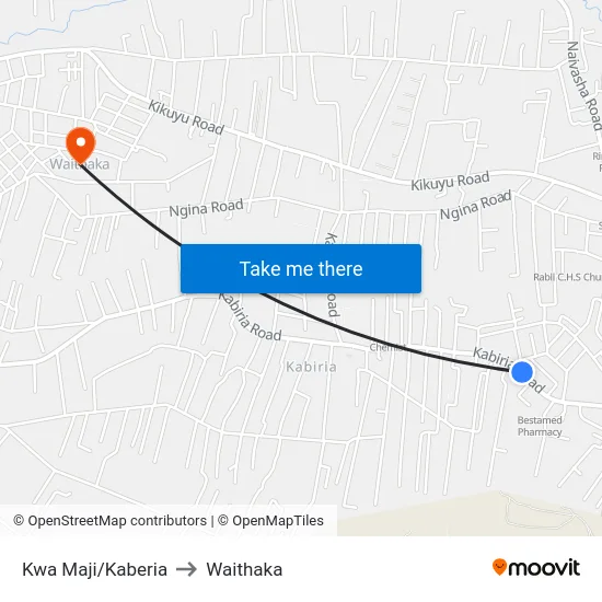 Kwa Maji/Kaberia to Waithaka map