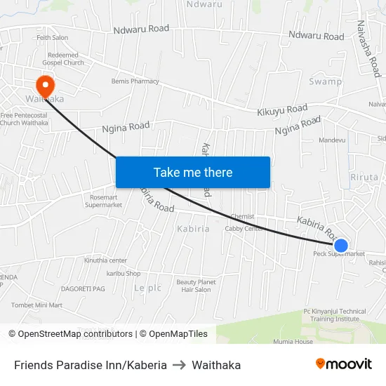 Friends Paradise Inn/Kaberia to Waithaka map