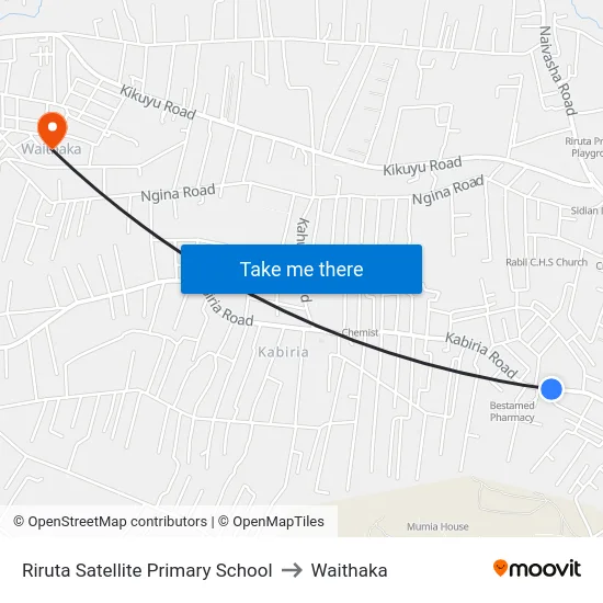 Riruta Satellite Primary School to Waithaka map