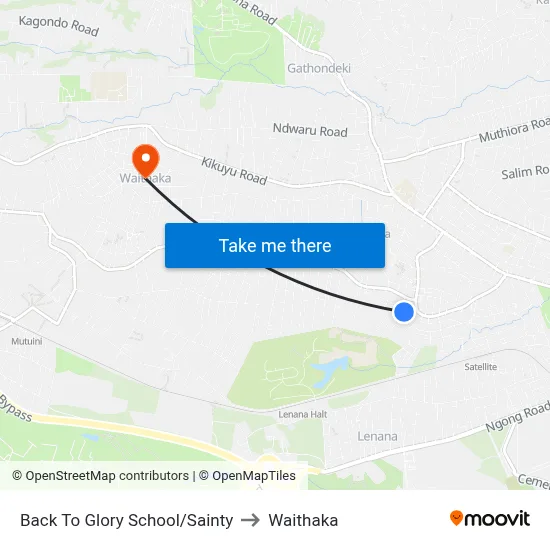 Back To Glory School/Sainty to Waithaka map