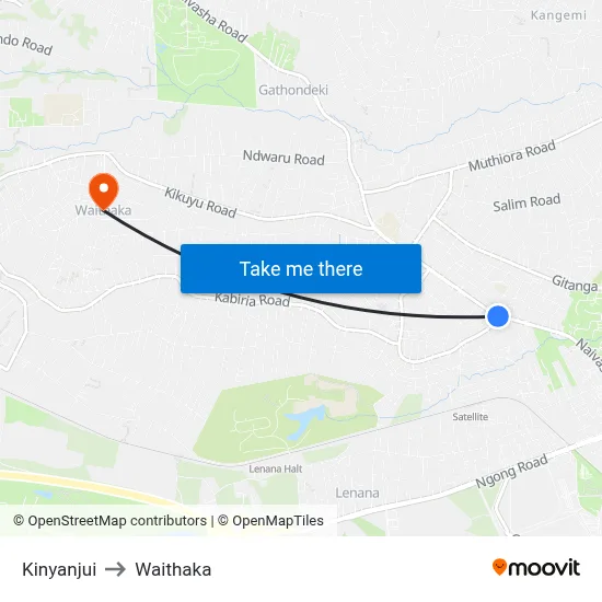 Kinyanjui to Waithaka map