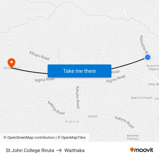 St.John College Riruta to Waithaka map