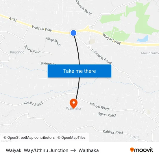 Waiyaki Way/Uthiru Junction to Waithaka map