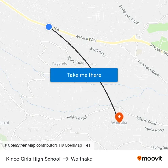 Kinoo Girls High School to Waithaka map