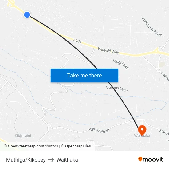Muthiga/Kikopey to Waithaka map
