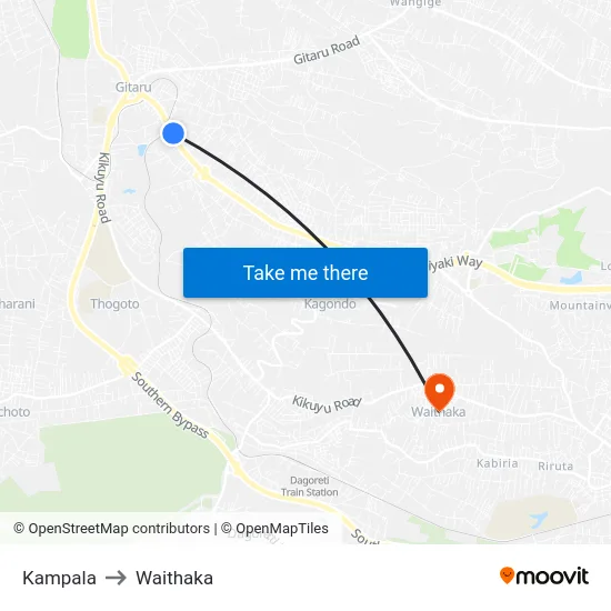 Kampala to Waithaka map