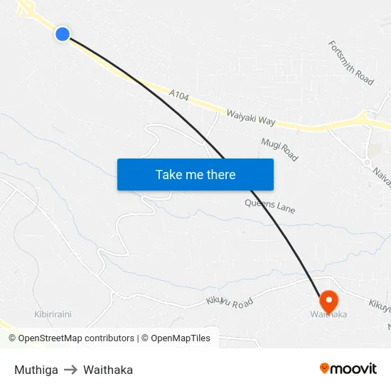 Muthiga to Waithaka map