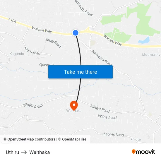 Uthiru to Waithaka map