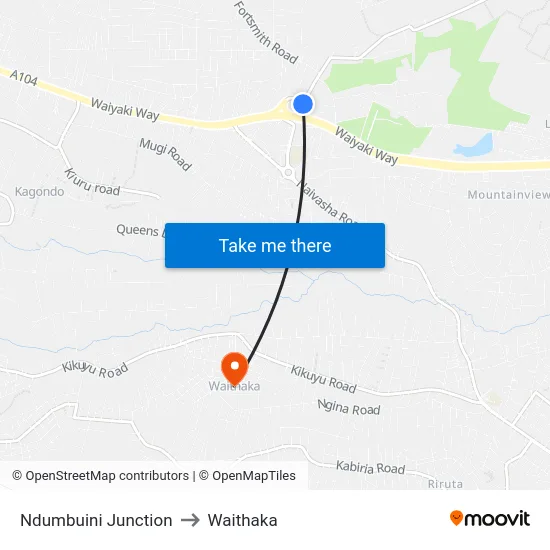 Ndumbuini Junction to Waithaka map