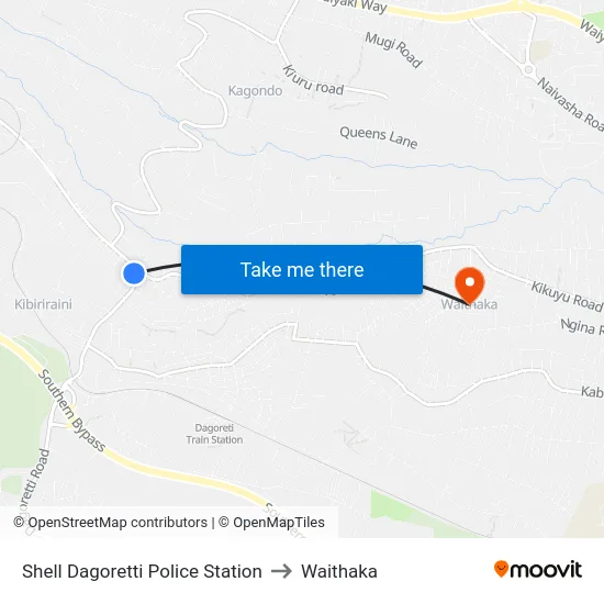 Shell Dagoretti Police Station to Waithaka map