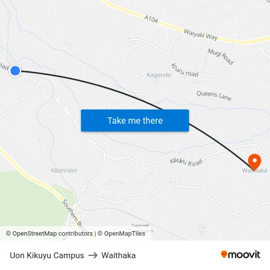 Uon Kikuyu Campus to Waithaka map