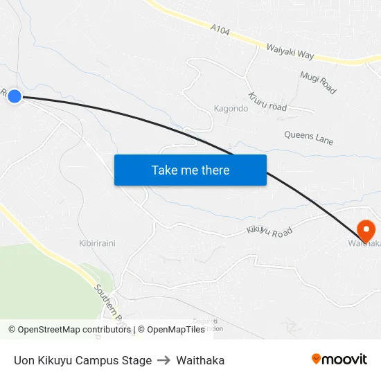 Uon Kikuyu Campus Stage to Waithaka map