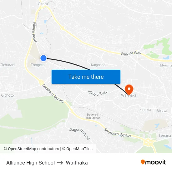 Alliance High School to Waithaka map