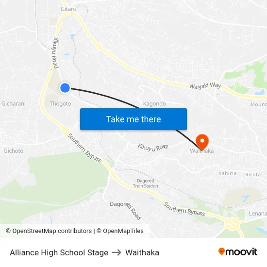 Alliance High School Stage to Waithaka map