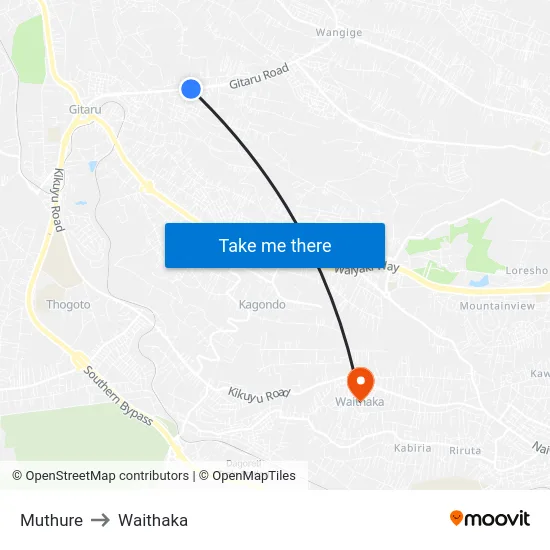 Muthure to Waithaka map