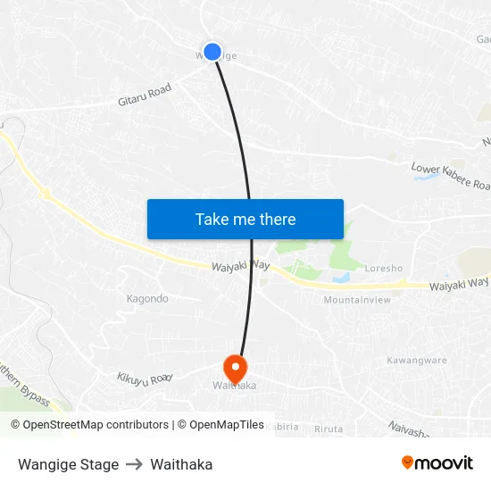 Wangige Stage to Waithaka map