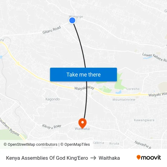 Kenya Assemblies Of God King'Eero to Waithaka map