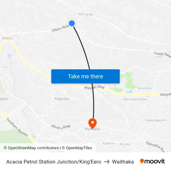 Acacia Petrol Station Junction/King'Eero to Waithaka map