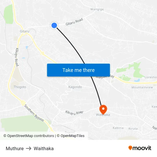Muthure to Waithaka map