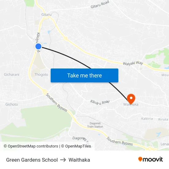 Green Gardens School to Waithaka map