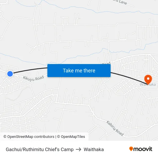 Gachui/Ruthimitu Chief's Camp to Waithaka map