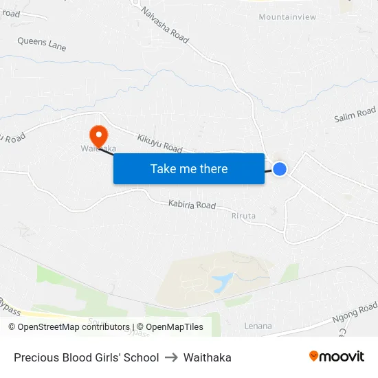 Precious Blood Girls' School to Waithaka map