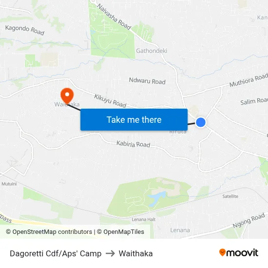 Dagoretti Cdf/Aps' Camp to Waithaka map