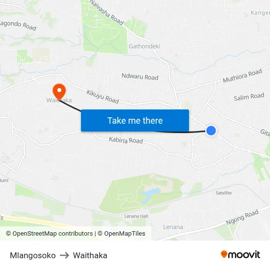 Mlangosoko to Waithaka map
