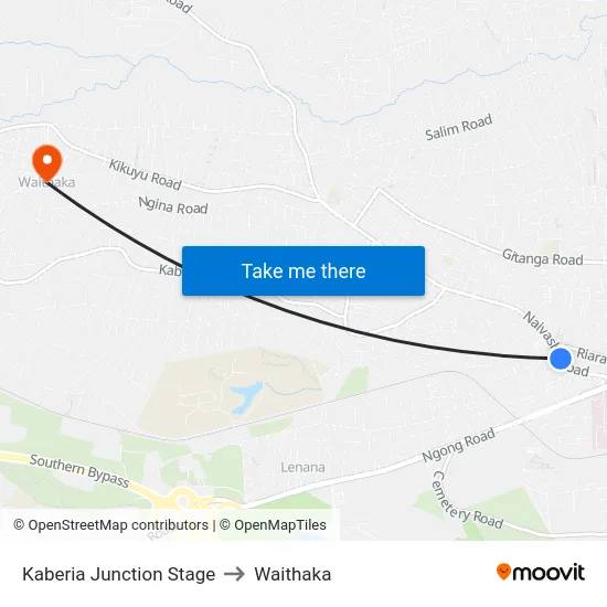 Kaberia Junction Stage to Waithaka map