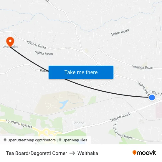 Tea Board/Dagoretti Corner to Waithaka map