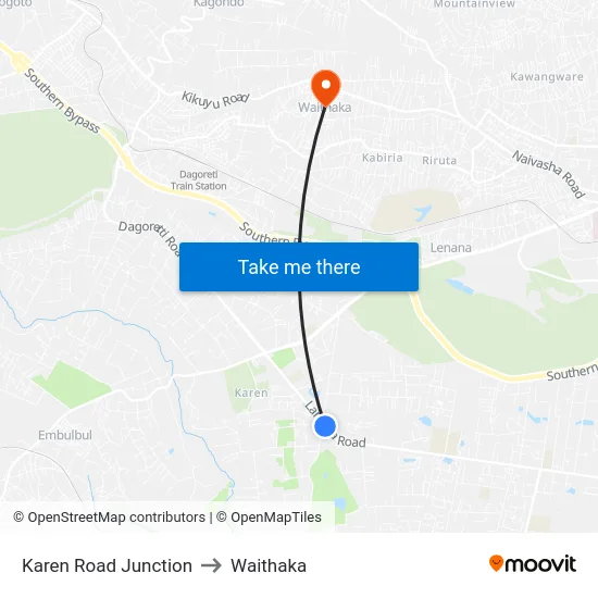 Karen Road Junction to Waithaka map
