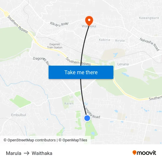 Marula to Waithaka map