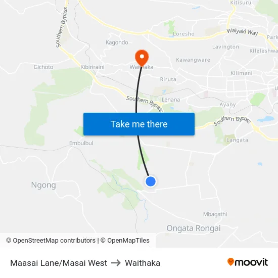 Maasai Lane/Masai West to Waithaka map