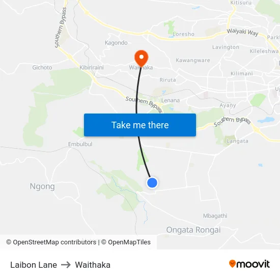 Laibon Lane to Waithaka map