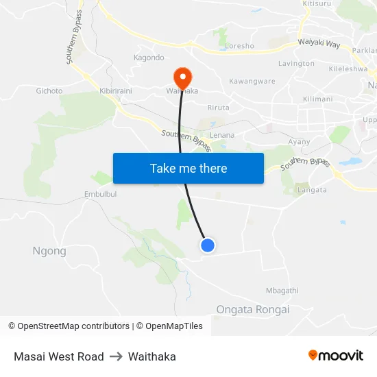 Masai West Road to Waithaka map