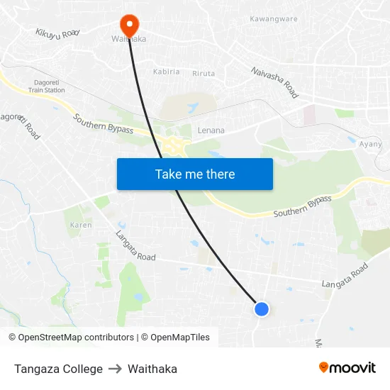 Tangaza College to Waithaka map